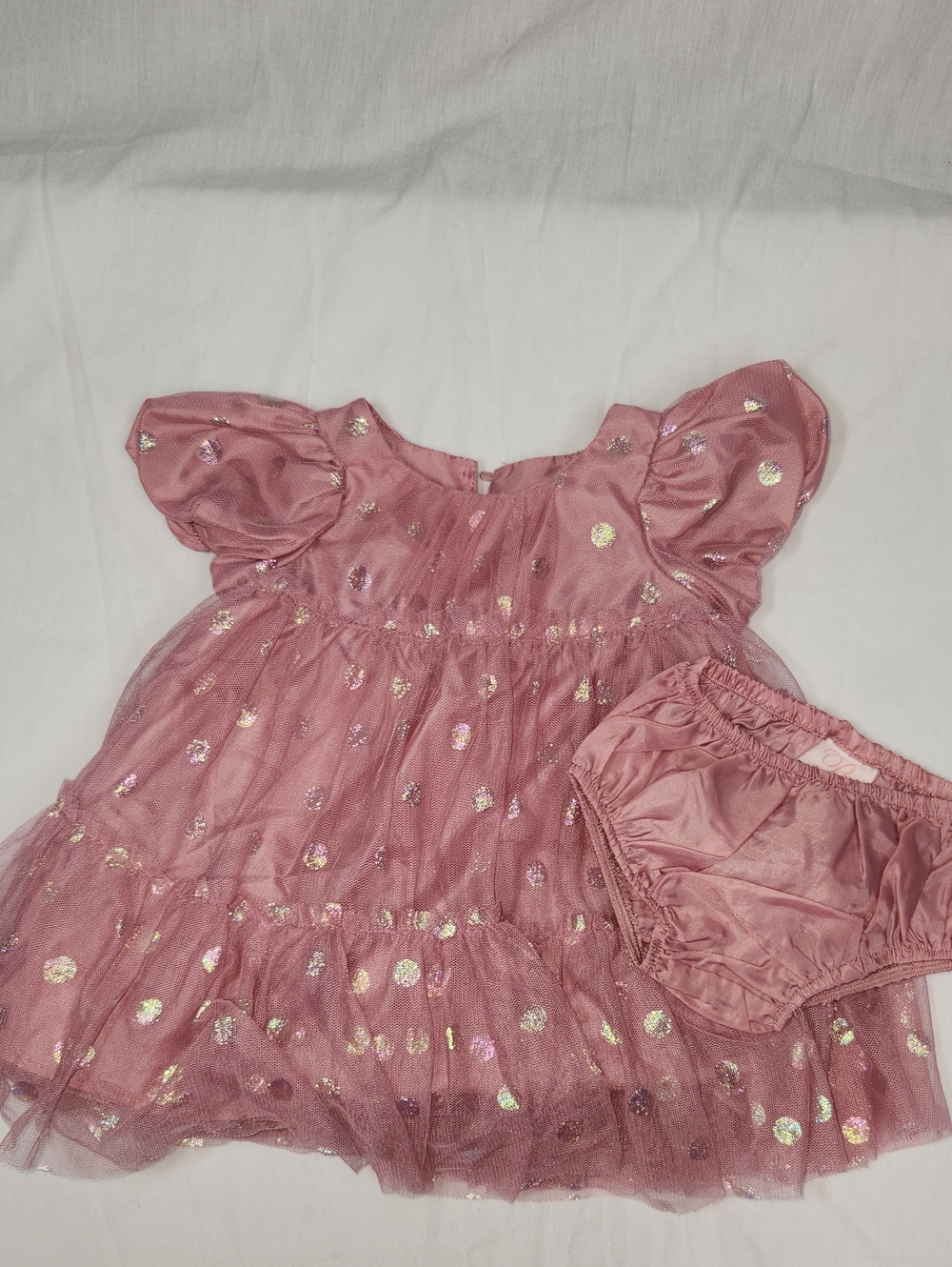 Bonnie Baby Dusty Rose Tulle Polka Dot Party Dress with Bloomers